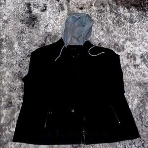 Grey and black leather jacket